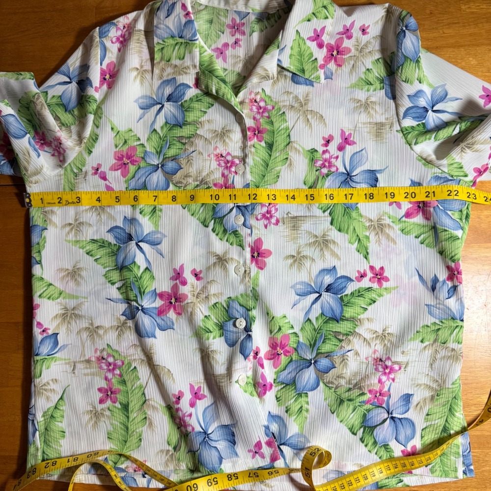 Rare Vintage Tropical Floral Hawaiian Shirt Short Sleeve Button Up Blue Green - Picture 5 of 6